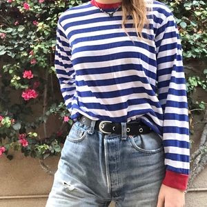 ASOS Blue & White Striped Long Sleeve with Red Cuf